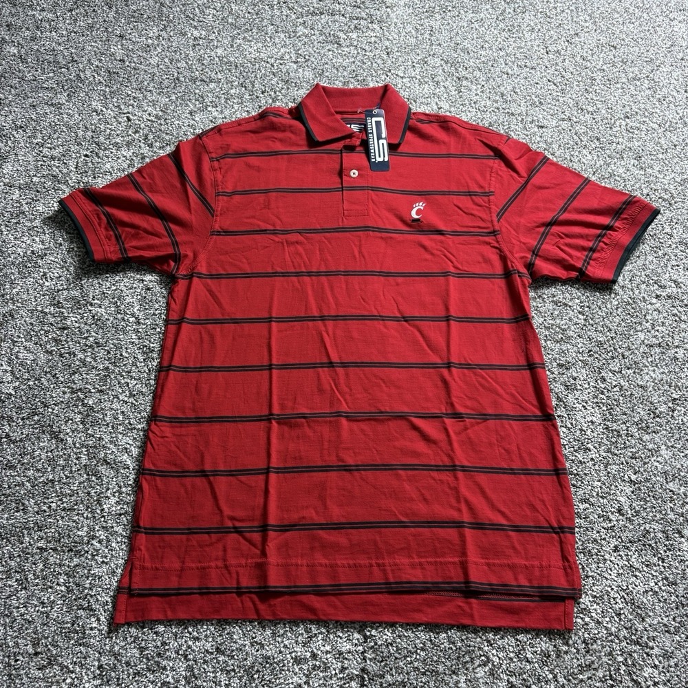 NEW University of Cincinnati Bearcats Golf Polo Shirt Striped Mens Large L NWT